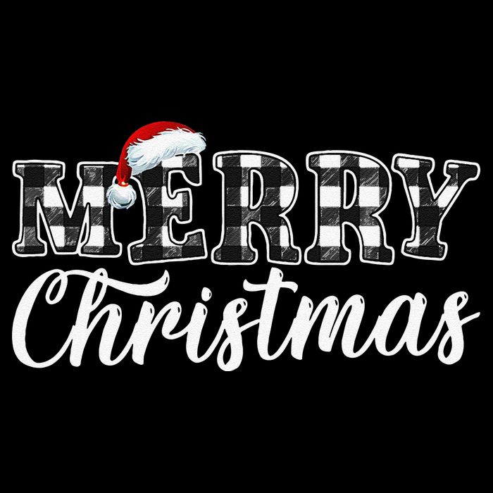 Merry Christmas Buffalo Plaid Black And White Santa Hat Xmas Flat Bill Trucker Hat