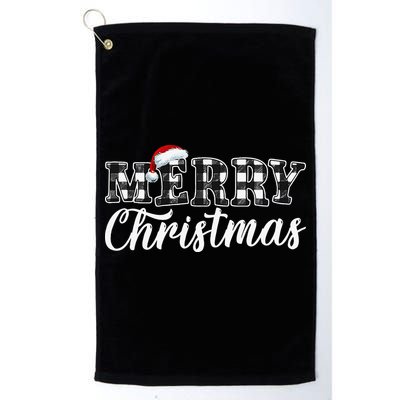Merry Christmas Buffalo Plaid Black And White Santa Hat Xmas Golf Towel