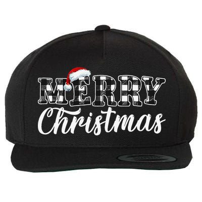 Merry Christmas Buffalo Plaid Black And White Santa Hat Xmas Wool Snapback Cap