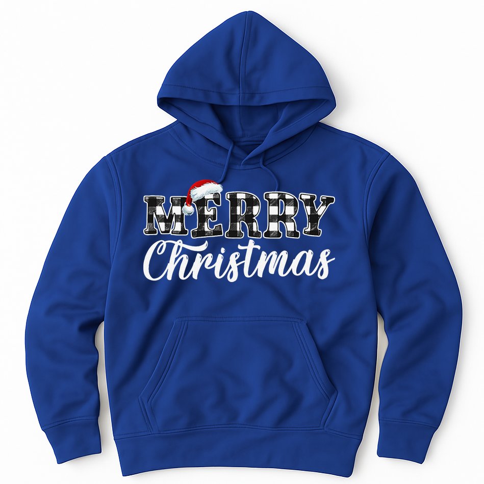 Merry Christmas Buffalo Plaid Black And White Santa Hat Xmas Hoodie