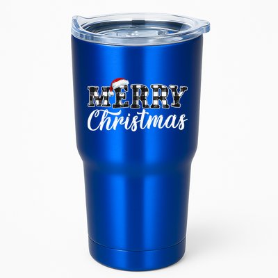 Merry Christmas Buffalo Plaid Black And White Santa Hat Xmas Tumbler