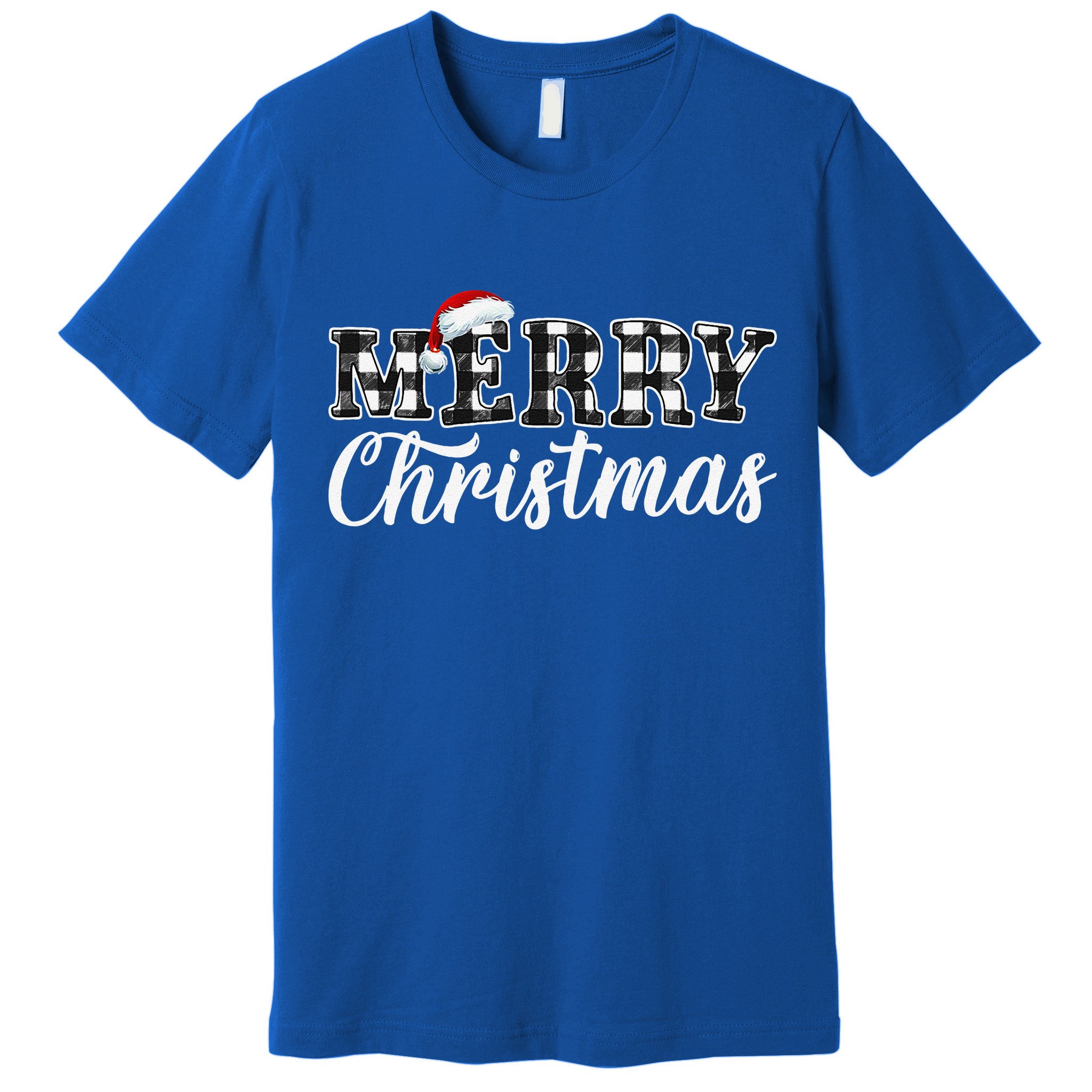 Merry Christmas Buffalo Plaid Black And White Santa Hat Xmas Premium T-Shirt