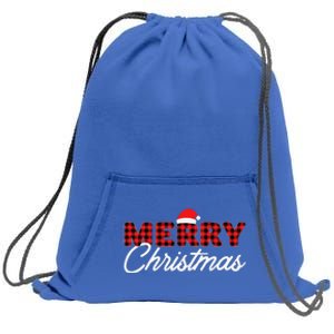 Merry Christmas Buffalo Plaid Red Santa Hat Pajamas Funny Sweatshirt Cinch Pack Bag