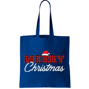 Merry Christmas Buffalo Plaid Red Santa Hat Pajamas Funny Tote Bag