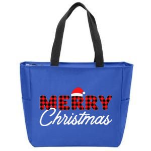 Merry Christmas Buffalo Plaid Red Santa Hat Pajamas Funny Zip Tote Bag