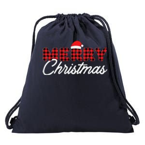 Merry Christmas Buffalo Plaid Red Santa Hat Pajamas Funny Drawstring Bag