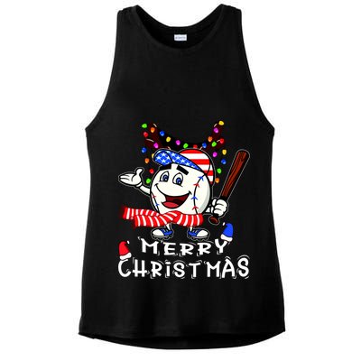 Merry Christmas Baseball Player Ladies PosiCharge Tri-Blend Wicking Tank
