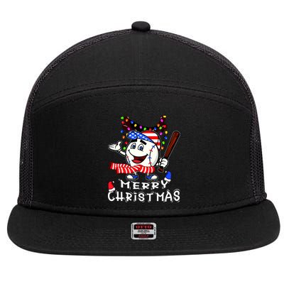 Merry Christmas Baseball Player 7 Panel Mesh Trucker Snapback Hat