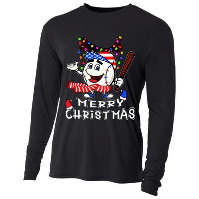 Merry Christmas Baseball Player Cooling Performance Long Sleeve Crew