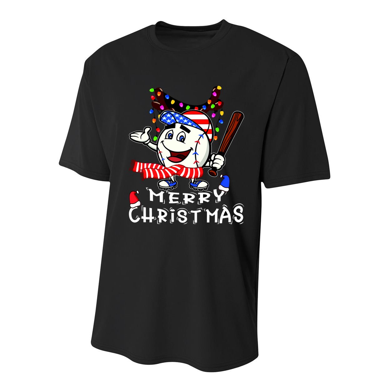 Merry Christmas Baseball Player Youth Performance Sprint T-Shirt