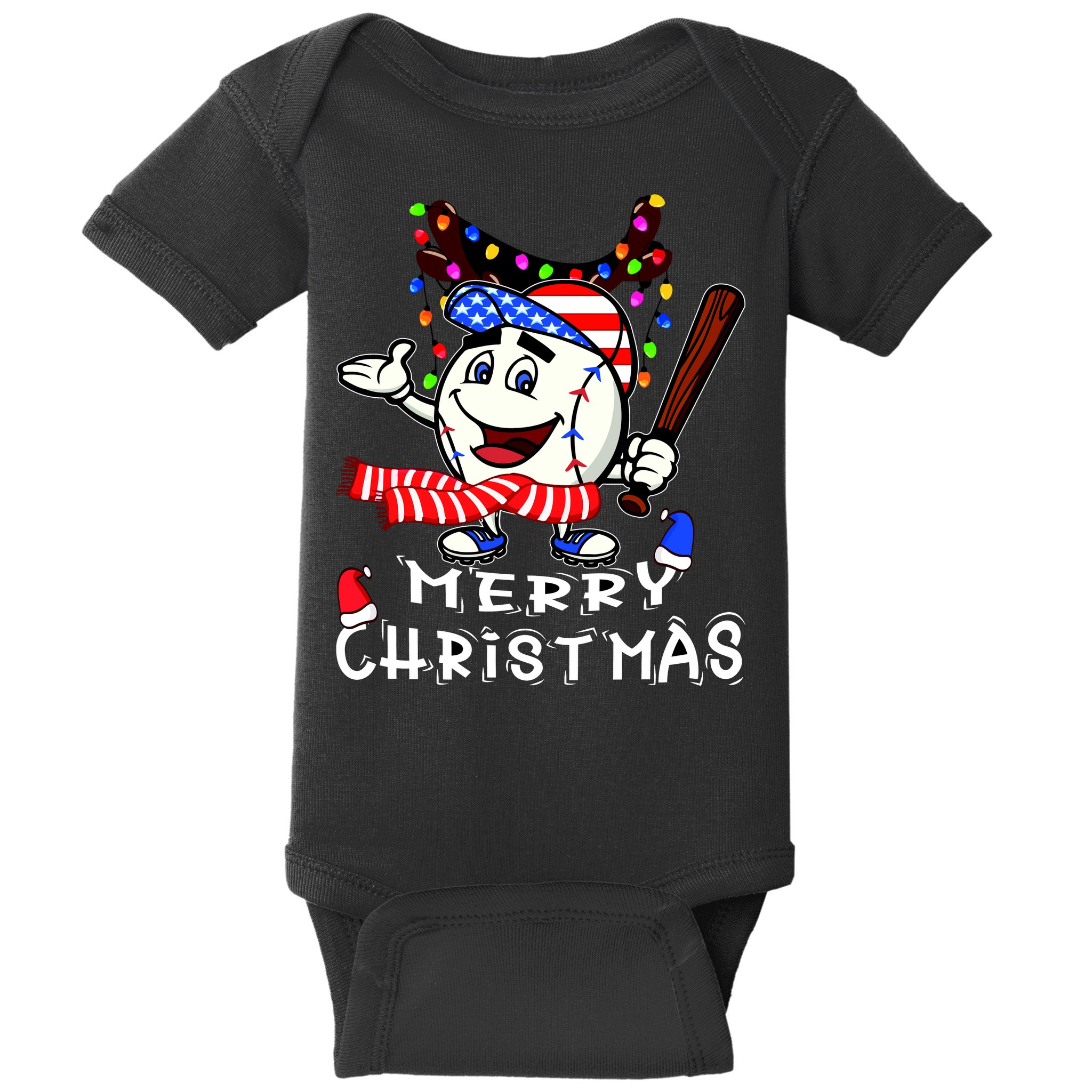 Merry Christmas Baseball Player Baby Bodysuit