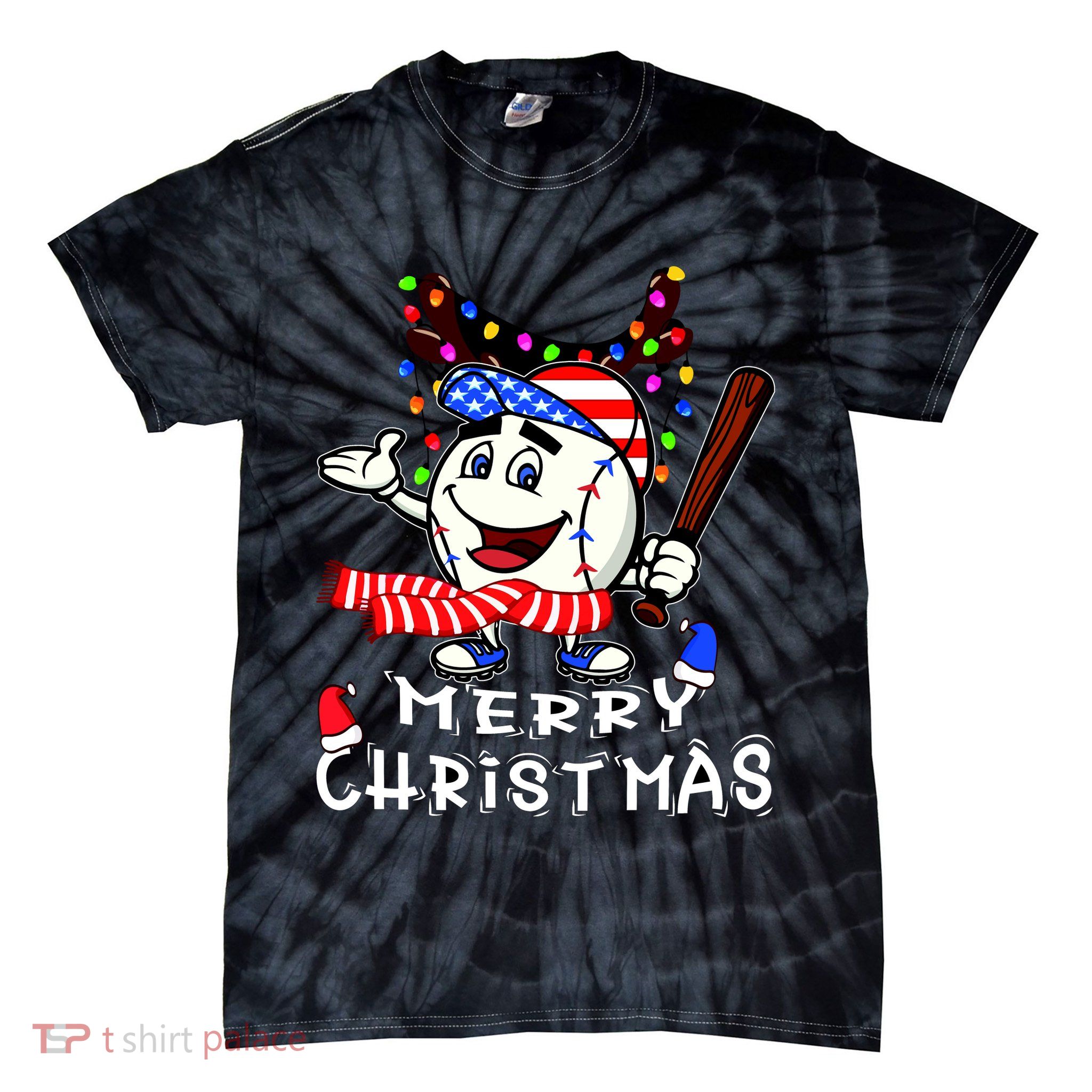 Merry Christmas Baseball Player Tie-Dye T-Shirt