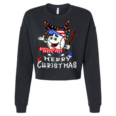 Merry Christmas Baseball Player Cropped Pullover Crew