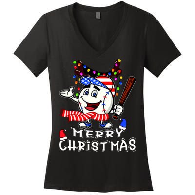 Merry Christmas Baseball Player Women's V-Neck T-Shirt