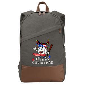 Merry Christmas Baseball Player Cotton Canvas Backpack