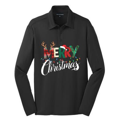 Merry Christmas Buffalo Black And White Plaid Gift Silk Touch Performance Long Sleeve Polo