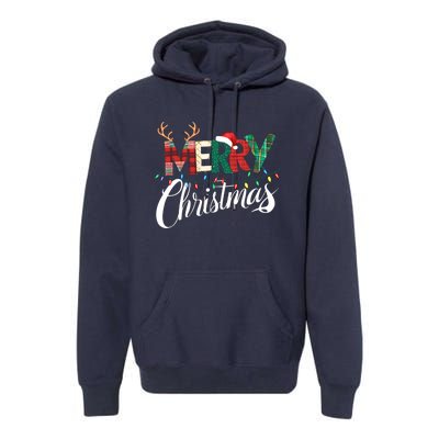 Merry Christmas Buffalo Black And White Plaid Gift Premium Hoodie