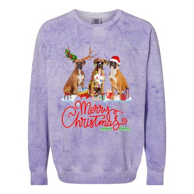 Merry Christmas Boxer Dog Santa Reindeer Light Xmas Pajamas Colorblast Crewneck Sweatshirt