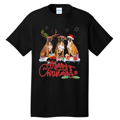 Merry Christmas Boxer Dog Santa Reindeer Light Xmas Pajamas Tall T-Shirt