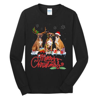 Merry Christmas Boxer Dog Santa Reindeer Light Xmas Pajamas Tall Long Sleeve T-Shirt