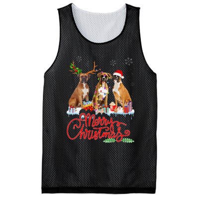 Merry Christmas Boxer Dog Santa Reindeer Light Xmas Pajamas Mesh Reversible Basketball Jersey Tank