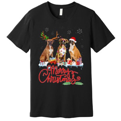 Merry Christmas Boxer Dog Santa Reindeer Light Xmas Pajamas Premium T-Shirt