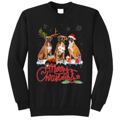 Merry Christmas Boxer Dog Santa Reindeer Light Xmas Pajamas Tall Sweatshirt