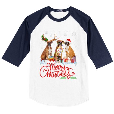 Merry Christmas Boxer Dog Santa Reindeer Light Xmas Pajamas Baseball Sleeve Shirt