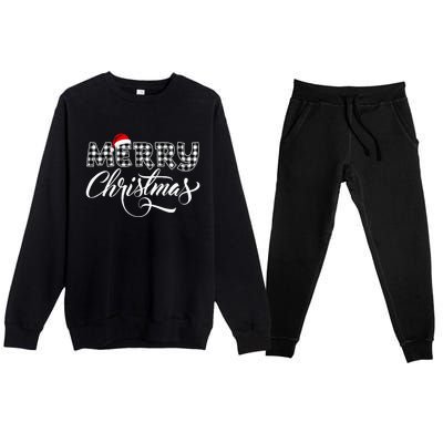 Merry Christmas Buffalo Black And White Plaid Premium Crewneck Sweatsuit Set