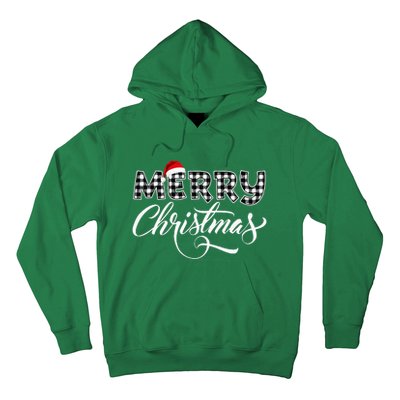 Merry Christmas Buffalo Black And White Plaid Hoodie