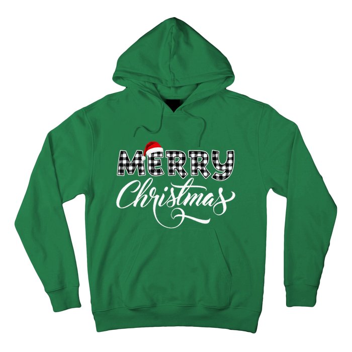 Merry Christmas Buffalo Black And White Plaid Hoodie