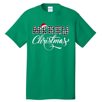 Merry Christmas Buffalo Black And White Plaid Tall T-Shirt