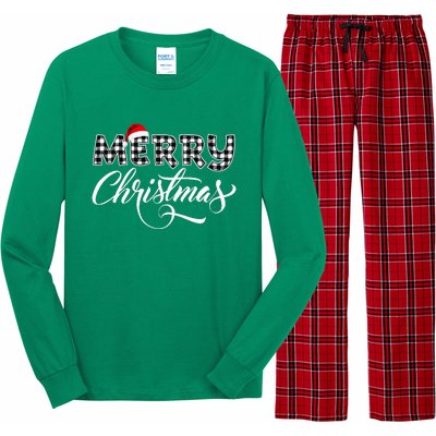 Merry Christmas Buffalo Black And White Plaid Long Sleeve Pajama Set