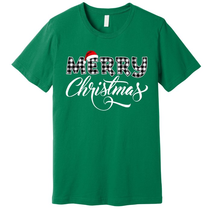 Merry Christmas Buffalo Black And White Plaid Premium T-Shirt