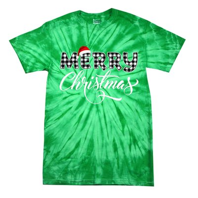 Merry Christmas Buffalo Black And White Plaid Tie-Dye T-Shirt