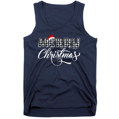 Merry Christmas Buffalo Black And White Plaid Tank Top