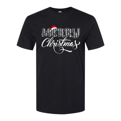 Merry Christmas Buffalo Black And White Plaid Softstyle CVC T-Shirt