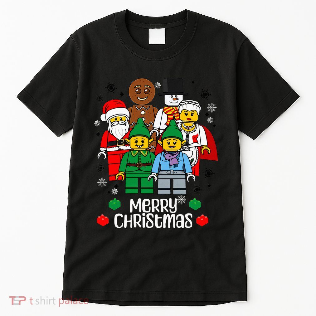 Merry Christmas Building Bricks Santa Elf Snowman Figures Tall T-Shirt