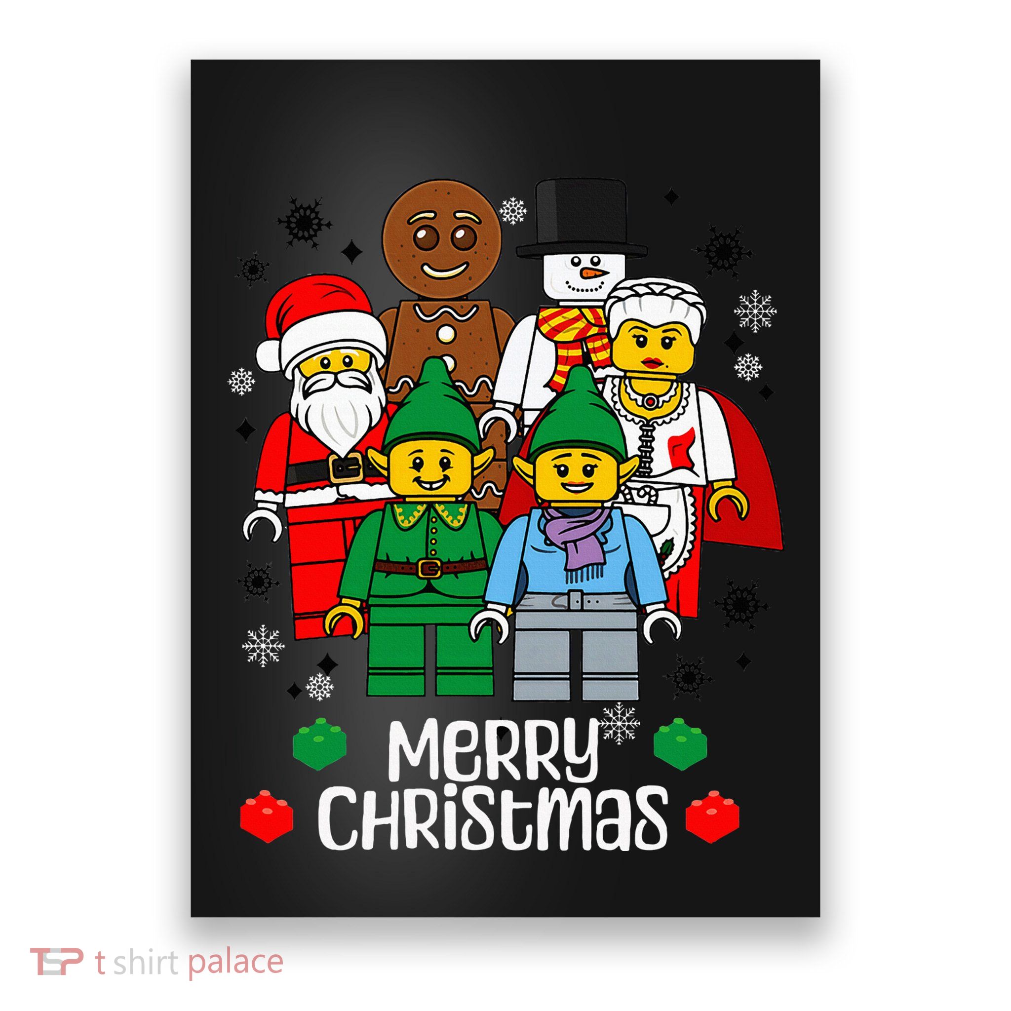 Merry Christmas Building Bricks Santa Elf Snowman Figures Poster