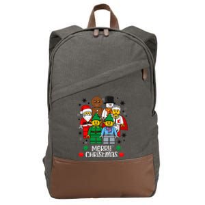 Merry Christmas Building Bricks Santa Elf Snowman Figures Cotton Canvas Backpack