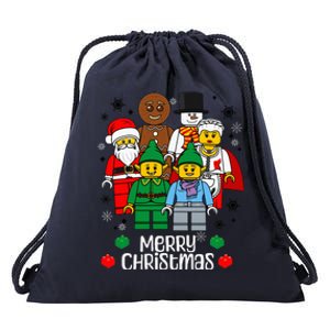 Merry Christmas Building Bricks Santa Elf Snowman Figures Drawstring Bag