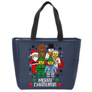 Merry Christmas Building Bricks Santa Elf Snowman Figures Zip Tote Bag