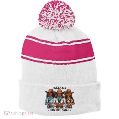 Melanin Cowgirls Black History African Melanin Cowgirl Swag Stripe Pom Pom Beanie