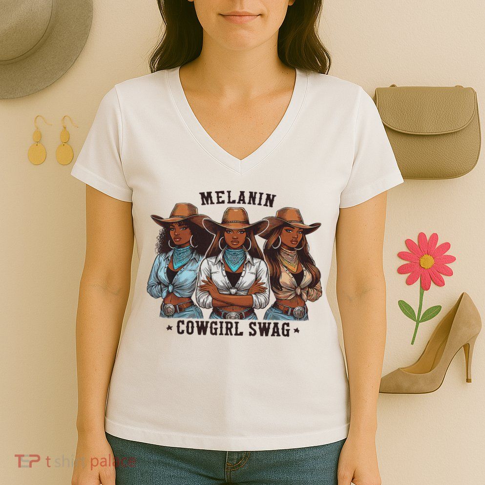 Melanin Cowgirls Black History African Melanin Cowgirl Swag Women's V-Neck T-Shirt
