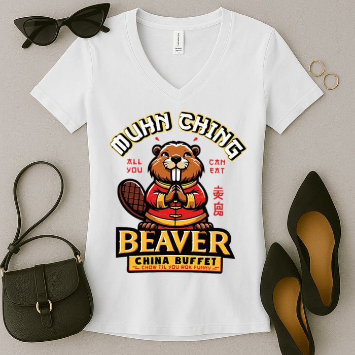 Muhn Ching Beaver Dirty Raunchy Women's V-Neck T-Shirt