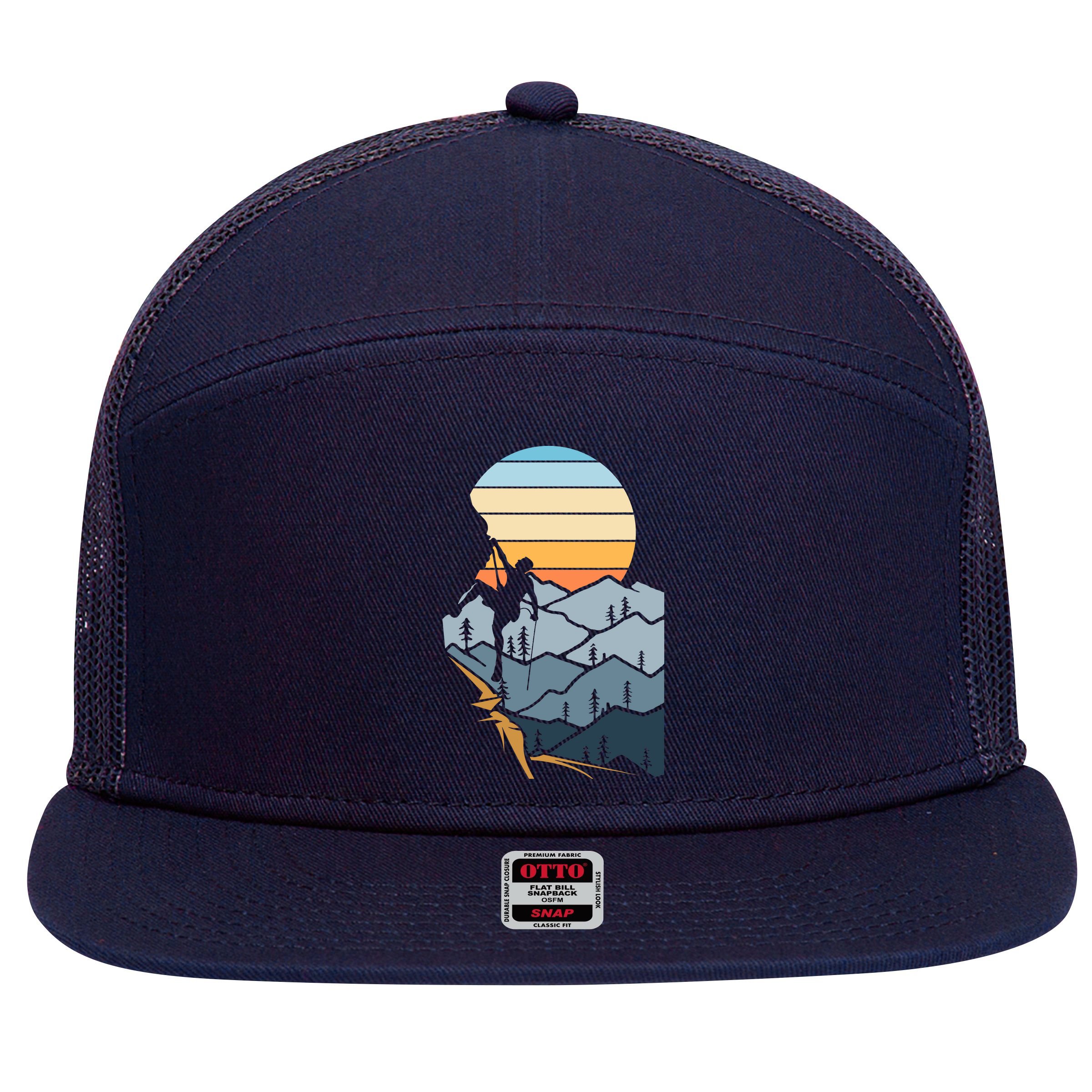 Mountain Climber Boulder Sports Hobby Retro Rock Climbing 7 Panel Mesh Trucker Snapback Hat