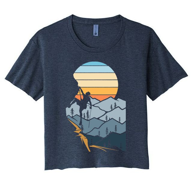 Mountain Climber Boulder Sports Hobby Retro Rock Climbing Women's Crop Top Tee