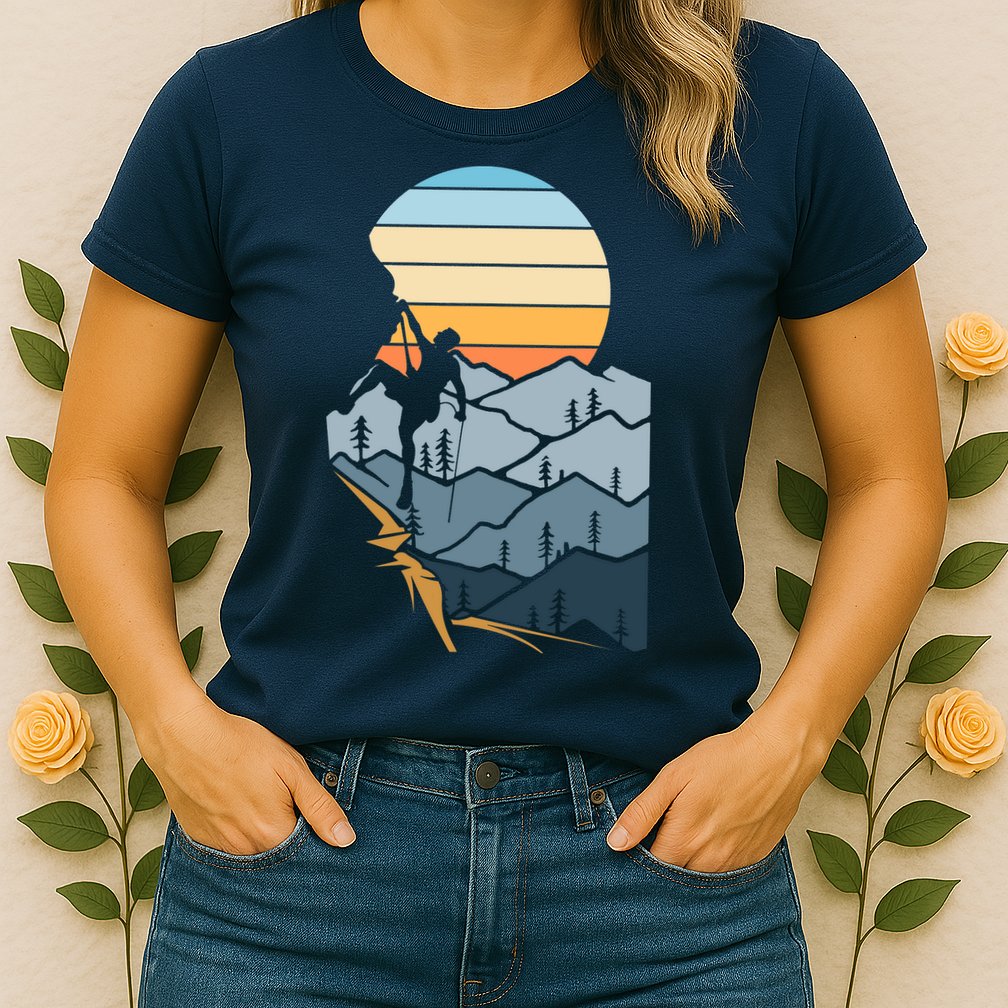 Mountain Climber Boulder Sports Hobby Retro Rock Climbing Womens T-Shirt
