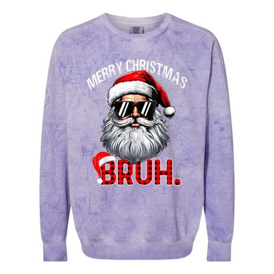 Merry Christmas Bruh Funny Santa Bruh Plaid Xmas Pajamas Colorblast Crewneck Sweatshirt