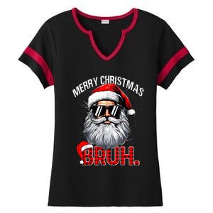 Merry Christmas Bruh Funny Santa Bruh Plaid Xmas Pajamas Ladies Halftime Notch Neck Tee